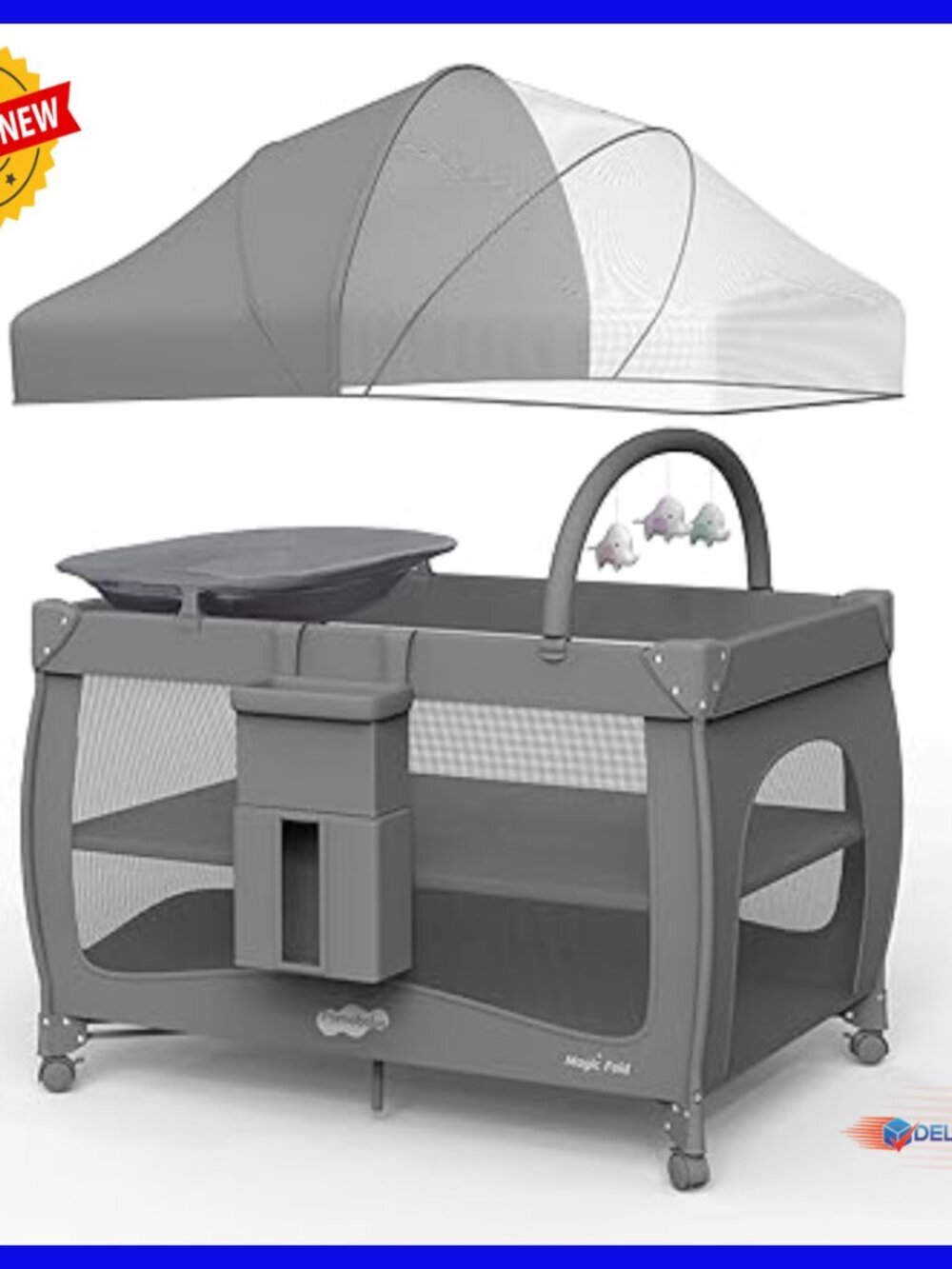 Magic Fold Portable Playard Bassinet Crib Diaper Changer for Newborn Toddler